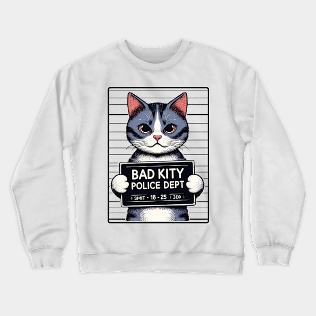 Police Mugshot of Mean Cat Crewneck Sweatshirt by Shawn's Domain